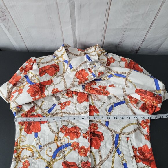 Boston Proper White Floral Cotton Stretch Jean Jacket Women’s L Vibrant Western - Picture 5 of 6
